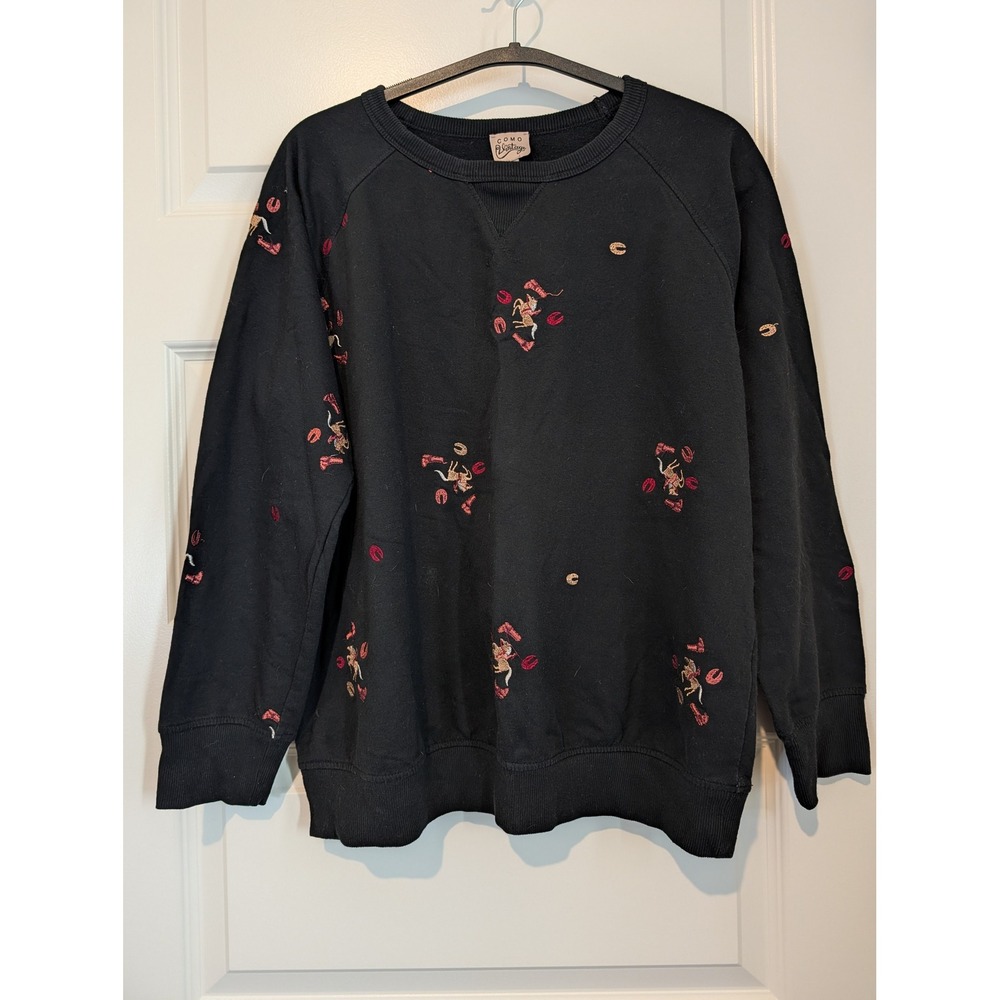 Como Vintage Womens Black Western Embroidered Sweatshirt Horse Boot Large